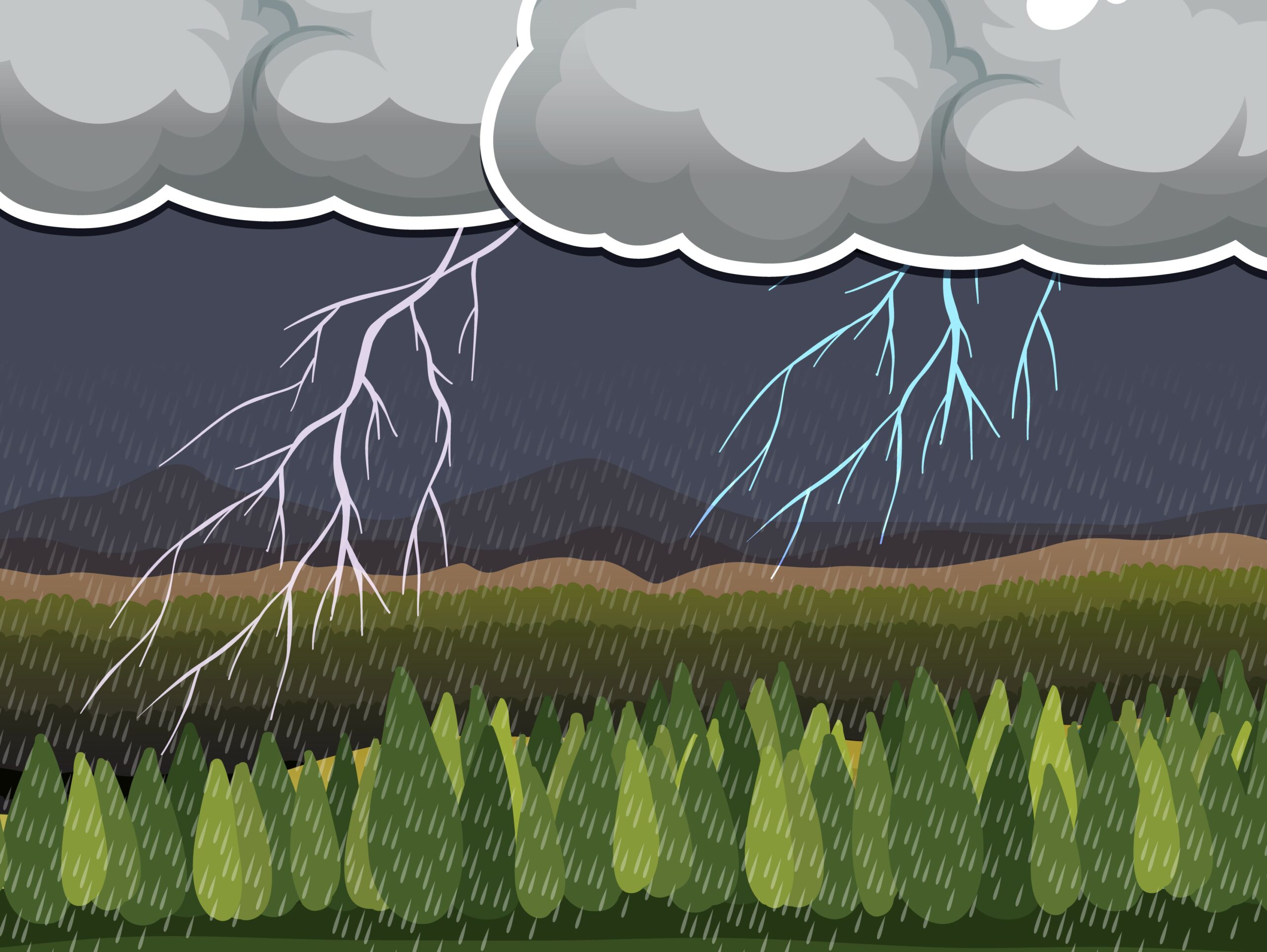 Thumbnail design with raining and lightning in nature landscape